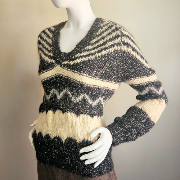 Vintage Mohair Blend Sweater Confetti Chevron Stripe Made In Italy Size Medium - Picture 6 of 10